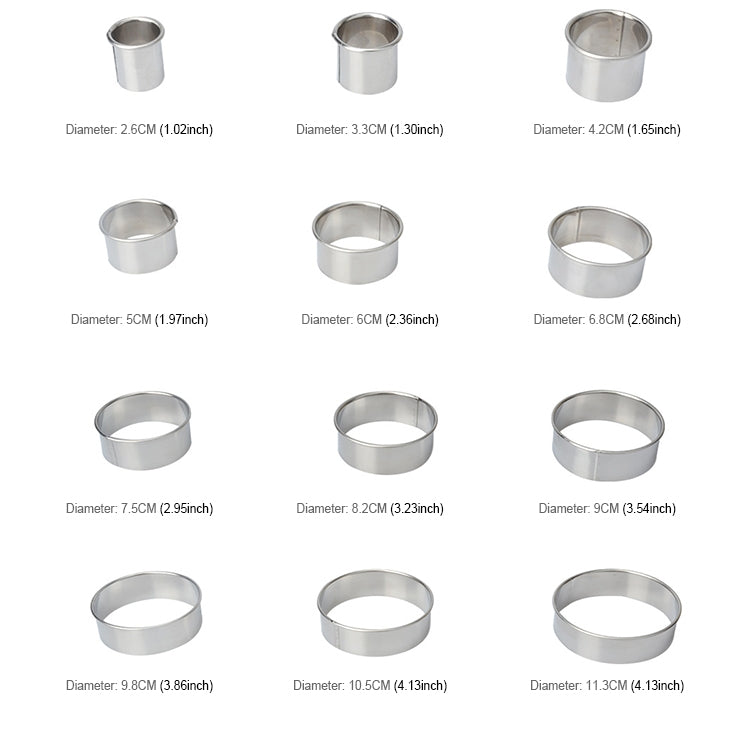 12 ชิ้น / เซ็ตสแตนเลสทรงกลมตัดแม่พิมพ์มูสเค้กโดนัทอบเครื่องมือ, Round Shape(12 PCS / Set)
