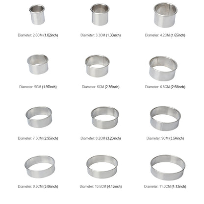 12 ชิ้น / เซ็ตสแตนเลสทรงกลมตัดแม่พิมพ์มูสเค้กโดนัทอบเครื่องมือ, Round Shape(12 PCS / Set)