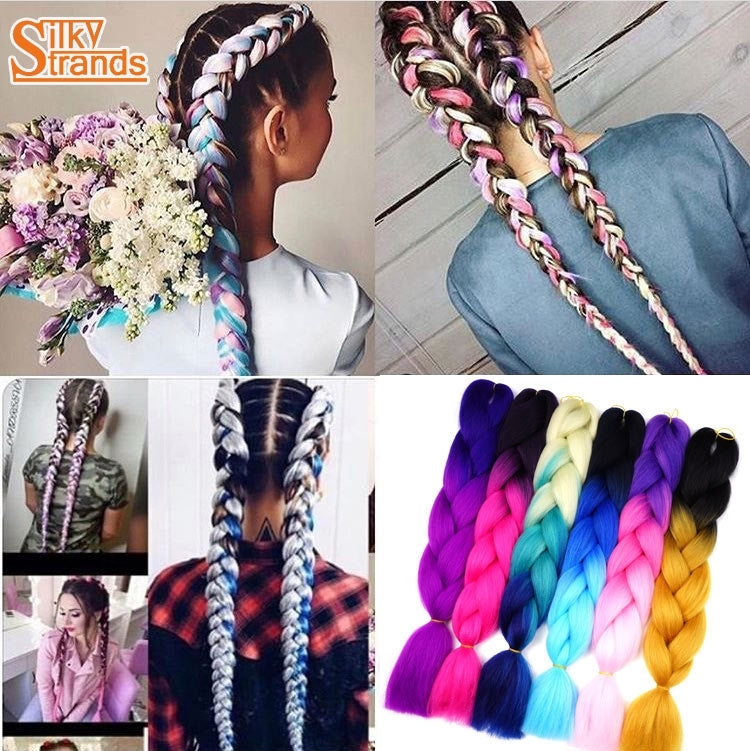 แฟชั่นสีไล่โทนสีบุคคลวิกผมถักเปียไฟเบอร์เคมี Braids ใหญ่ ความยาว: 60 ซม. (18 น้ำเงิน + ฟ้า), 01, 02, 03, 06, 08, 15, 16, 17, 18, 26, 27, 28, 29, 54, 59