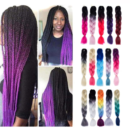 แฟชั่นสีไล่โทนสีแต่ละวิกผมถักเปียไฟเบอร์เคมี Braids ใหญ่จัดส่งสีแบบสุ่ม ความยาว: 60 ซม, Random Color Delivery