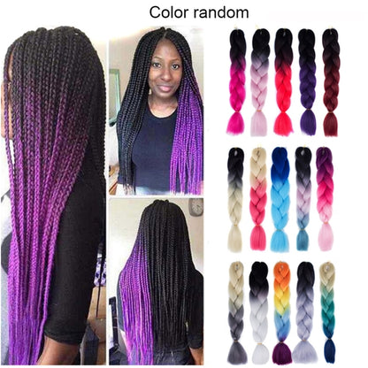 แฟชั่นสีไล่โทนสีแต่ละวิกผมถักเปียไฟเบอร์เคมี Braids ใหญ่จัดส่งสีแบบสุ่ม ความยาว: 60 ซม, Random Color Delivery