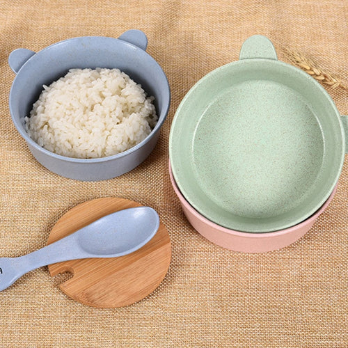 ชามวัสดุก้านข้าวสาลีสำหรับเด็ก Balcherlam + ชุดช้อน จัดส่งสีแบบสุ่ม, Bowls + Spoon Kit