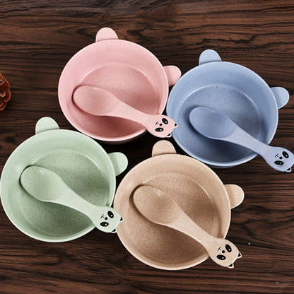 ชามวัสดุก้านข้าวสาลีสำหรับเด็ก Balcherlam + ชุดช้อน จัดส่งสีแบบสุ่ม, Bowls + Spoon Kit