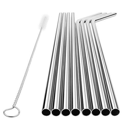 หลอดดื่มสแตนเลสแบบใช้ซ้ำได้ 4 ชิ้น + ชุดแปรงทำความสะอาด, 215*6 มม, 215*6mm (Combination)