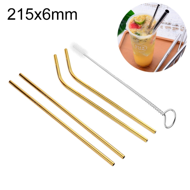 หลอดดื่มสแตนเลสแบบใช้ซ้ำได้ 4 ชิ้น + ชุดแปรงทำความสะอาด, 215*6 มม, 215*6mm (Combination)