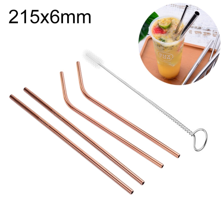 หลอดดื่มสแตนเลสแบบใช้ซ้ำได้ 4 ชิ้น + ชุดแปรงทำความสะอาด, 215*6 มม, 215*6mm (Combination)