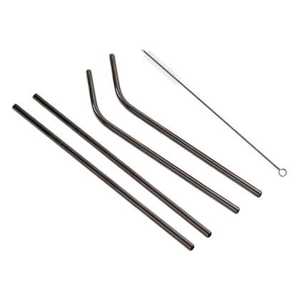 หลอดดื่มสแตนเลสแบบใช้ซ้ำได้ 4 ชิ้น + ชุดแปรงทำความสะอาด, 266*6 มม, 266*6mm (Combination)
