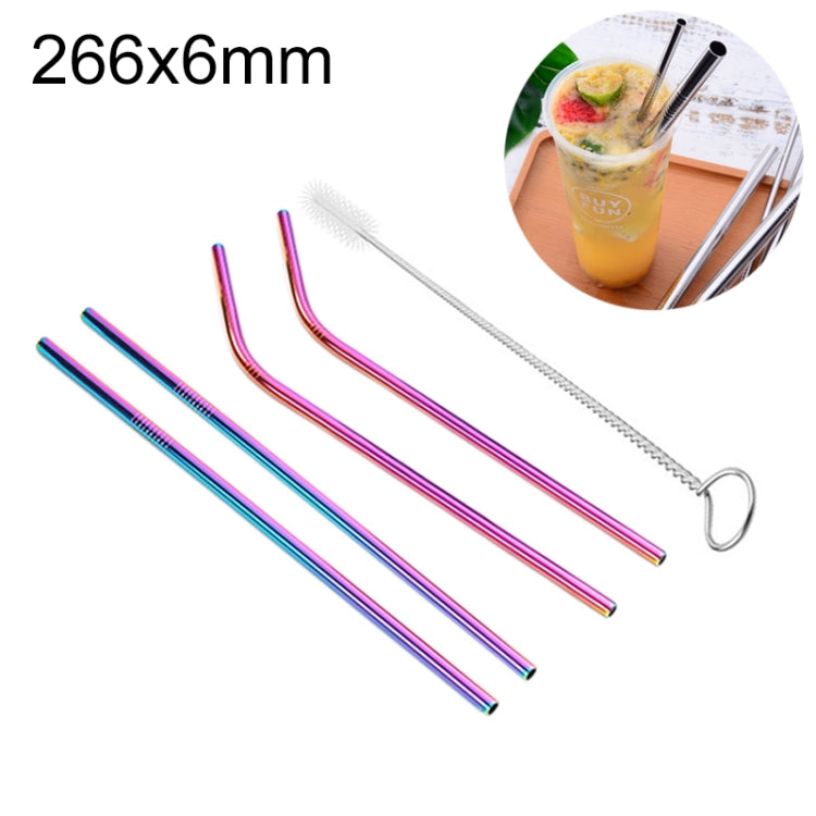 หลอดดื่มสแตนเลสแบบใช้ซ้ำได้ 4 ชิ้น + ชุดแปรงทำความสะอาด, 266*6 มม, 266*6mm (Combination)