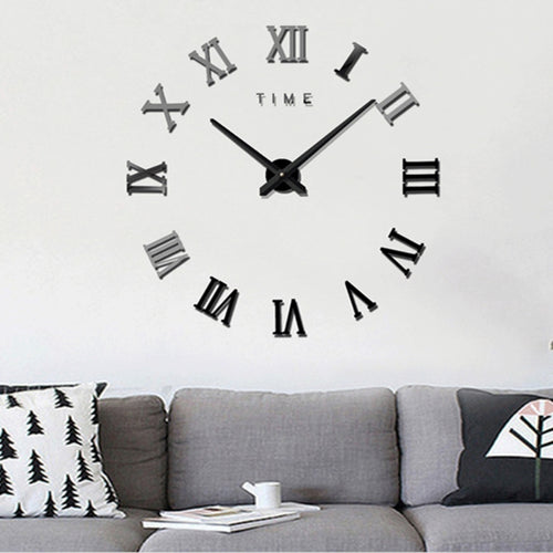 ห้องนอนของตกแต่งบ้านตัวเลขโรมันไร้กรอบขนาดใหญ่ DIY ผนังสติ๊กเกอร์นาฬิกาปิดเสียง, ขนาด: 100 * 100 ซม., M011 (Black), M011 (Gold), M011 (Silver)