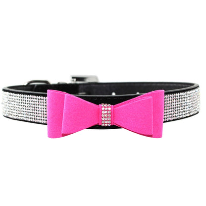 Flocking Diamond Studded Bowknot Pet Collar ปลอกคอสุนัขผลิตภัณฑ์สำหรับสัตว์เลี้ยง, ขนาด: S, 1.5 * 37 ซม., Size: S
