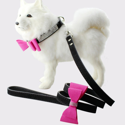 Flocking Diamond Studded Bowknot Pet Collar ปลอกคอสุนัขผลิตภัณฑ์สำหรับสัตว์เลี้ยง, ขนาด: S, 1.5 * 37 ซม., Size: S