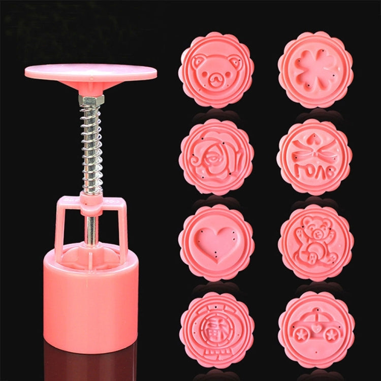 DIY F Ondantแม่พิมพ์เค้กบิสกิตคุกกี้ตัดเครื่องมืออบที่มี8ชิ้นรอบรูปแบบการ์ตูน, 8 PCS Round Cartoon Patterns(Pink)