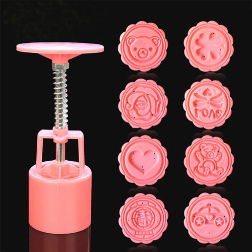 DIY F Ondantแม่พิมพ์เค้กบิสกิตคุกกี้ตัดเครื่องมืออบที่มี8ชิ้นรอบรูปแบบการ์ตูน, 8 PCS Round Cartoon Patterns(Pink)