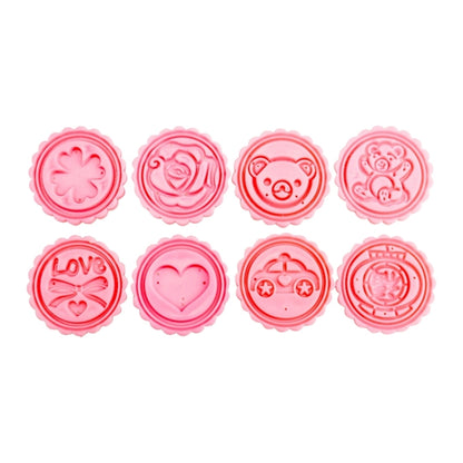 DIY F Ondantแม่พิมพ์เค้กบิสกิตคุกกี้ตัดเครื่องมืออบที่มี8ชิ้นรอบรูปแบบการ์ตูน, 8 PCS Round Cartoon Patterns(Pink)