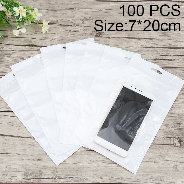 100 ชิ้น 7 เซนติเมตร x 20 เซนติเมตร Hang Hole ด้านหน้าสีขาวเครื่องประดับมุกซิปล็อคถุงบรรจุภัณฑ์, การพิมพ์ที่กำหนดเองและขนาดยินดีต้อนรับ, 7*20cm