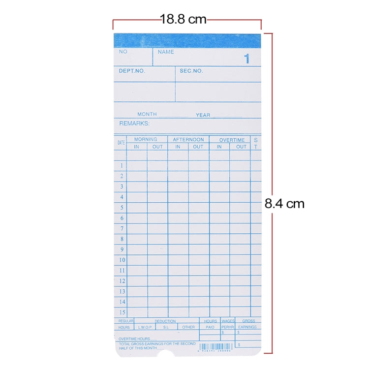 บัตรลงเวลากระดาษ 100 ชิ้น, Paper Time Card