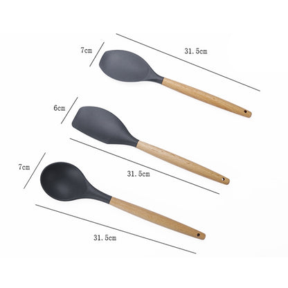 kn020 9 in 1 รุ่นด้ามไม้ซิลิโคนไม่ติดไม้พายช้อนชุดเครื่องมือครัว, A Version