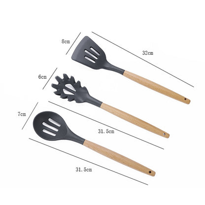 kn020 9 in 1 รุ่นด้ามไม้ซิลิโคนไม่ติดไม้พายช้อนชุดเครื่องมือครัว, A Version