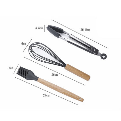 kn020 9 in 1 รุ่นด้ามไม้ซิลิโคนไม่ติดไม้พายช้อนชุดเครื่องมือครัว, A Version