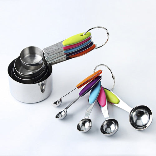 Kn650 10 in 1 ช้อนตวงสแตนเลสหลากสีสันแม่พิมพ์เค้กเบเกอรี่ชุดเครื่องมือ, 10 in 1  Measuring Spoon(Colorful)