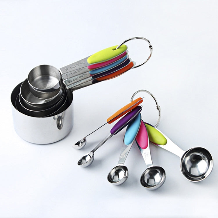 Kn650 10 in 1 ช้อนตวงสแตนเลสหลากสีสันแม่พิมพ์เค้กเบเกอรี่ชุดเครื่องมือ, 10 in 1  Measuring Spoon(Colorful)