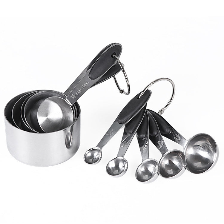 Kn650 10 in 1 สแตนเลสสีดำช้อนตวงแม่พิมพ์เค้กเบเกอรี่ชุดเครื่องมือ, 10 in 1 Measuring Spoon(Black)