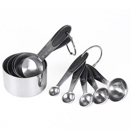 Kn650 10 in 1 สแตนเลสสีดำช้อนตวงแม่พิมพ์เค้กเบเกอรี่ชุดเครื่องมือ, 10 in 1 Measuring Spoon(Black)