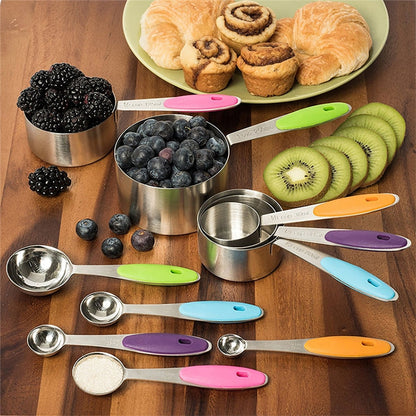 Kn650 10 in 1 สแตนเลสสีดำช้อนตวงแม่พิมพ์เค้กเบเกอรี่ชุดเครื่องมือ, 10 in 1 Measuring Spoon(Black)