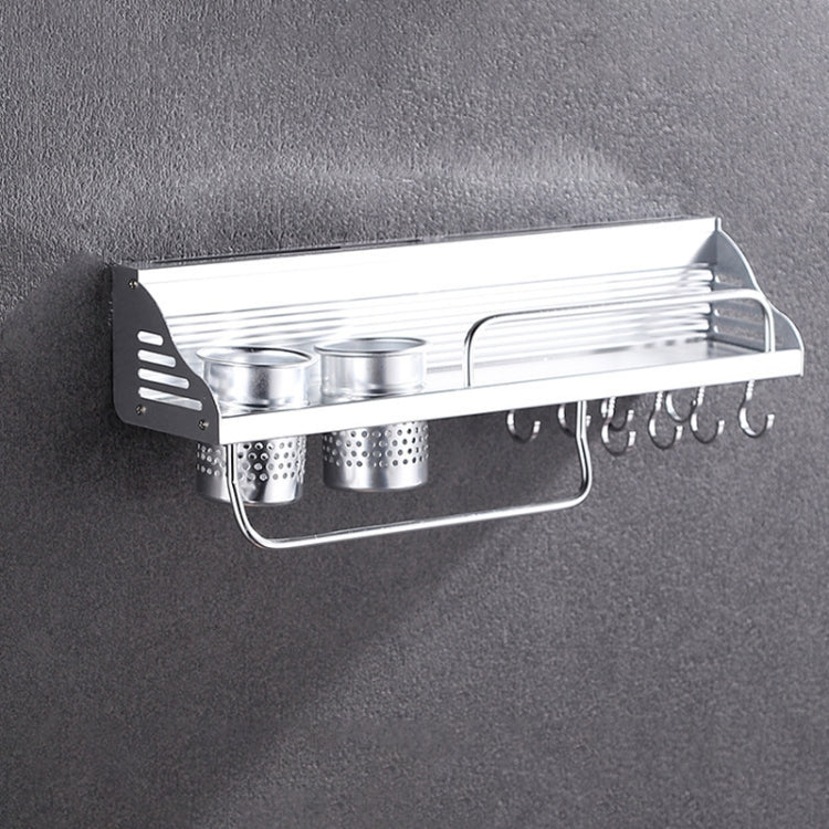 50 ซม.2 ถ้วย 8 ตะขอ Multi-Function KITCHEN Punching ติดผนังขอบพลาสติกผู้ถือเครื่องปรุงอาหาร Rack, 50cm Punching Plastic Edge