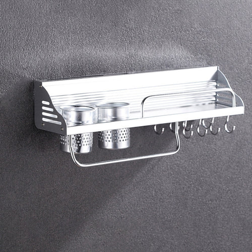 50 ซม.2 ถ้วย 8 ตะขอ Multi-Function KITCHEN Punching ติดผนังขอบพลาสติกผู้ถือเครื่องปรุงอาหาร Rack, 50cm Punching Plastic Edge