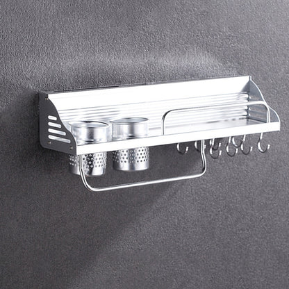 50 ซม.2 ถ้วย 8 ตะขอ Multi-Function KITCHEN Punching ติดผนังขอบพลาสติกผู้ถือเครื่องปรุงอาหาร Rack, 50cm Punching Plastic Edge