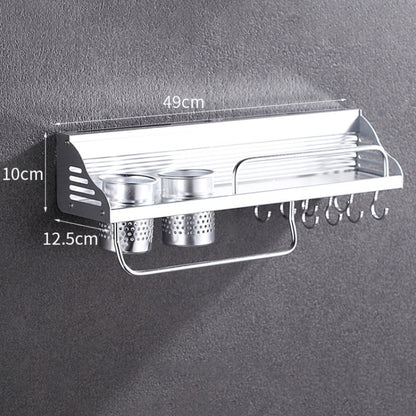 50 ซม.2 ถ้วย 8 ตะขอ Multi-Function KITCHEN Punching ติดผนังขอบพลาสติกผู้ถือเครื่องปรุงอาหาร Rack, 50cm Punching Plastic Edge