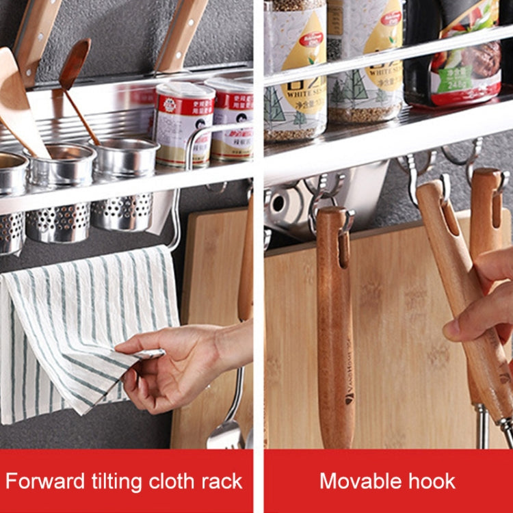 50 ซม.2 ถ้วย 8 ตะขอ Multi-Function KITCHEN Punching ติดผนังขอบพลาสติกผู้ถือเครื่องปรุงอาหาร Rack, 50cm Punching Plastic Edge
