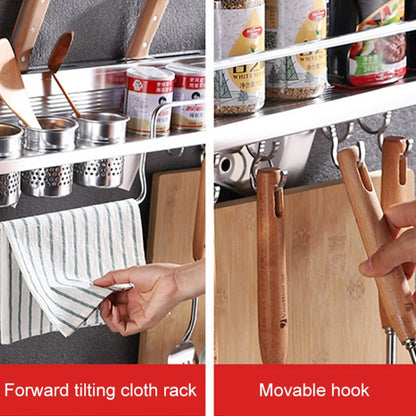 50 ซม.2 ถ้วย 8 ตะขอ Multi-Function KITCHEN Punching ติดผนังขอบพลาสติกผู้ถือเครื่องปรุงอาหาร Rack, 50cm Punching Plastic Edge