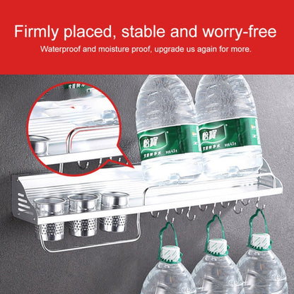 50 ซม.2 ถ้วย 8 ตะขอ Multi-Function KITCHEN Punching ติดผนังขอบพลาสติกผู้ถือเครื่องปรุงอาหาร Rack, 50cm Punching Plastic Edge