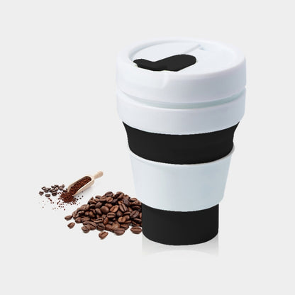 ชากาแฟขนาดพกพากลางแจ้งขนาด 350 มล. ถ้วยซิลิโคนสำหรับเดินทางพับได้พร้อมฝาปิด