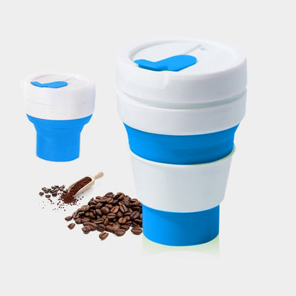 ชากาแฟขนาดพกพากลางแจ้งขนาด 350 มล. ถ้วยซิลิโคนสำหรับเดินทางพับได้พร้อมฝาปิด