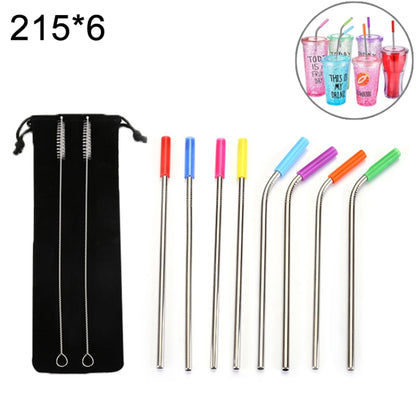 8pcs เคล็ดลับซิลิโคนหลอดดูดดื่มสแตนเลส + 2pcs ชุดแปรงทำความสะอาดชุดแคชเมียร์กระเป๋า,215*6 มม., 215*6mm