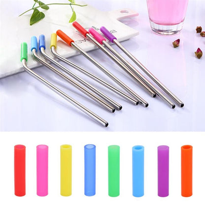 8pcs เคล็ดลับซิลิโคนหลอดดูดดื่มสแตนเลส + 2pcs ชุดแปรงทำความสะอาดชุดแคชเมียร์กระเป๋า,215*6 มม., 215*6mm