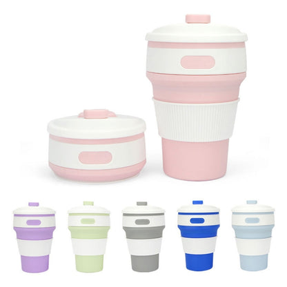 ถ้วยกาแฟซิลิโคนแบบพกพาพับได้ขนาด 350 มล. ถ้วยท่องเที่ยวอเนกประสงค์