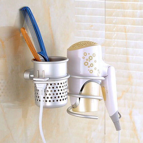 ที่วางเครื่องเป่าผมติดผนังแขวนแร็ค ออแกไนเซอร์ เบ็ด เกลียว วงเล็บห้องน้ำ, With Mesh Holder