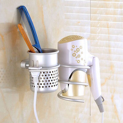 ที่วางเครื่องเป่าผมติดผนังแขวนแร็ค ออแกไนเซอร์ เบ็ด เกลียว วงเล็บห้องน้ำ, With Mesh Holder