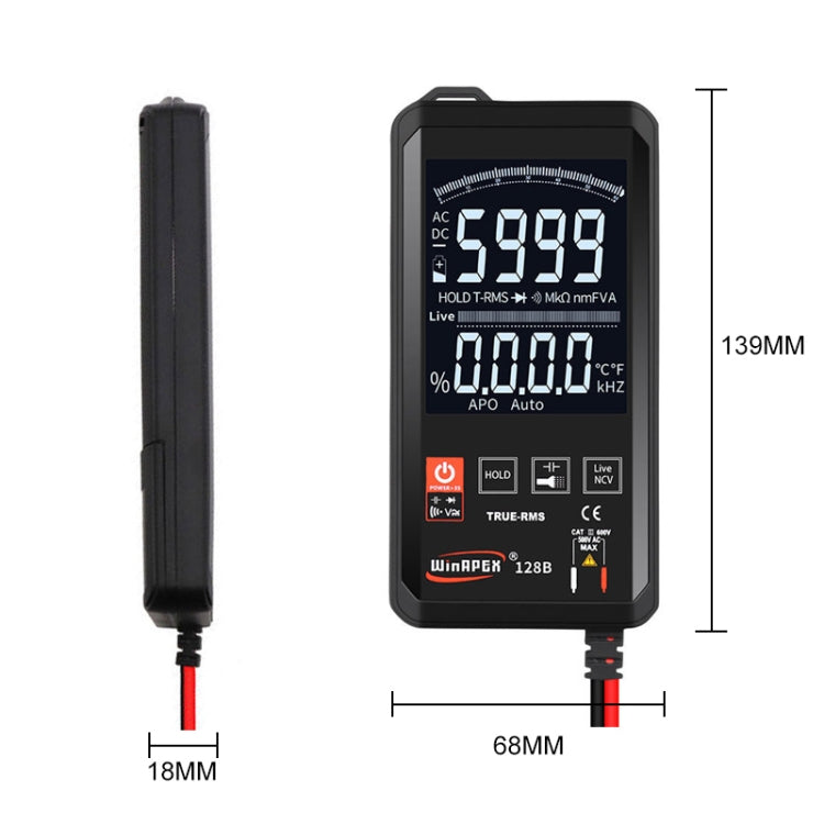 HY128B จอแสดงผลย้อนกลับหน้าจอ Ultra-thin Touch สมาร์ทมัลติมิเตอร์แบบดิจิตอลอัตโนมัติความแม่นยำสูง True ที่มีประสิทธิภาพมูลค่ามัลติมิเตอร์, HY128B