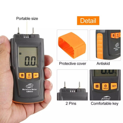 BENETECH GM605 เครื่องวัดความชื้นในไม้แบบดิจิตอลเครื่องวัดความชื้นเครื่องตรวจจับความชื้นไม้, GM605