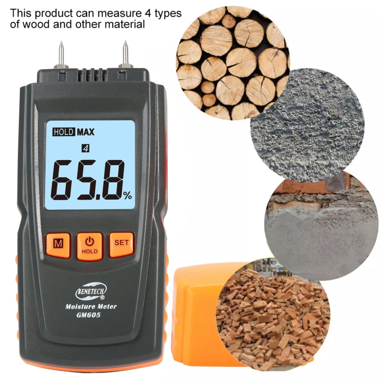 BENETECH GM605 เครื่องวัดความชื้นในไม้แบบดิจิตอลเครื่องวัดความชื้นเครื่องตรวจจับความชื้นไม้, GM605
