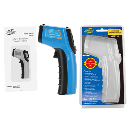 BENETECH GM531 เครื่องวัดอุณหภูมิแบบมือถือ เครื่องวัดอุณหภูมิอินฟราเรดดิจิตอลสำหรับทำอาหาร ช่วงการวัด -50~530 C, GM531