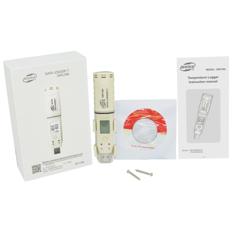 BENETECH GM1366 USB เครื่องบันทึกอุณหภูมิและความชื้นดิจิตอลพร้อมนาฬิกาปลุก, GM1366