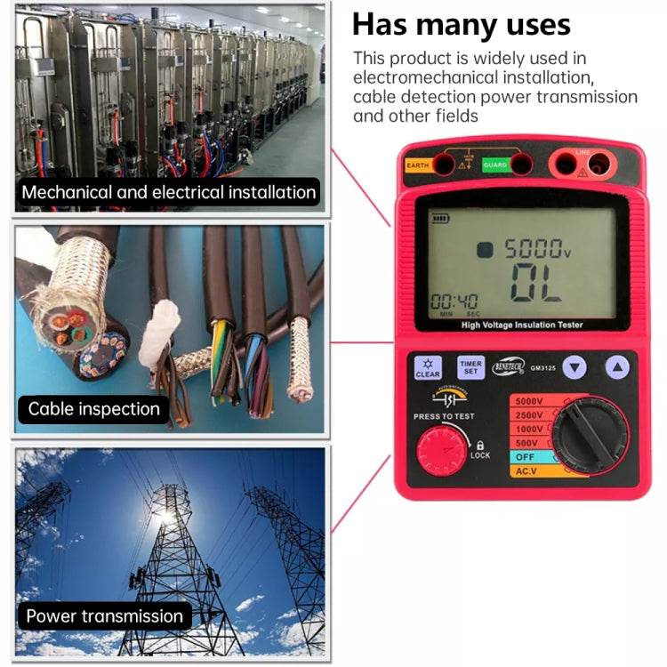 BENETECH GM3125 เครื่องทดสอบฉนวนไฟฟ้าแรงสูง เครื่องทดสอบความต้านทาน, GM3125