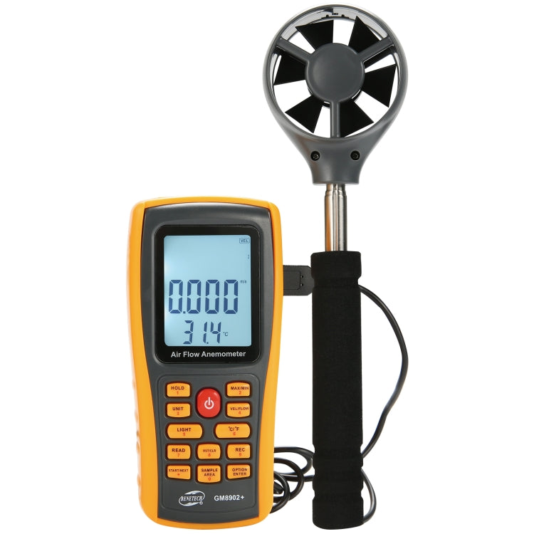 BENETECH GM8902+ จอแสดงผล LCD เครื่องวัดความเร็วลมแบบดิจิตอลเครื่องวัดความเร็วลมการไหลของอากาศ, GM8902+