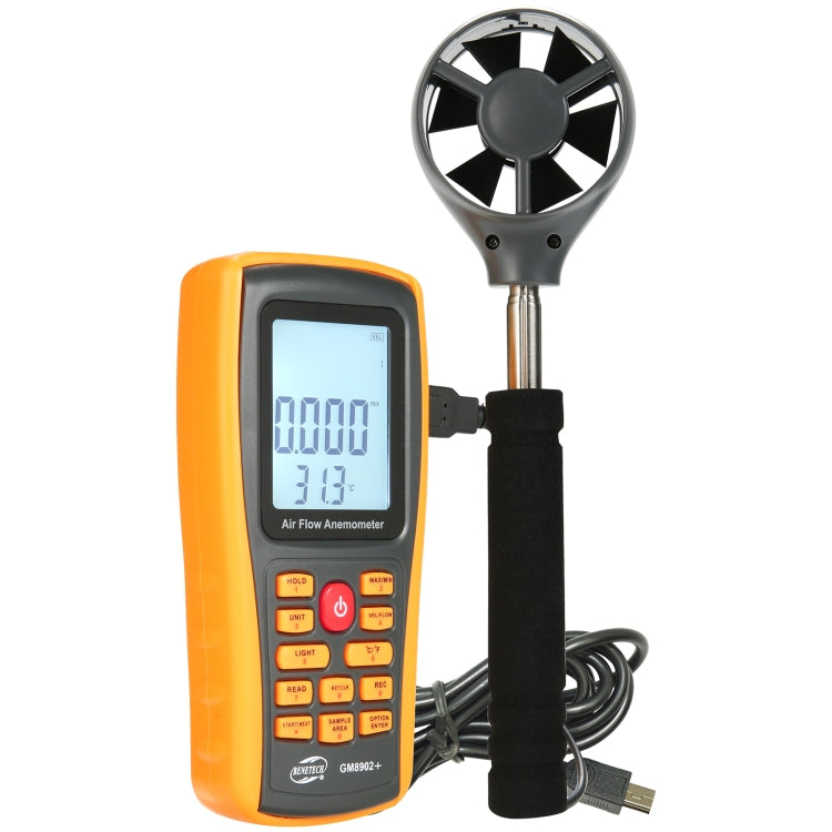BENETECH GM8902+ จอแสดงผล LCD เครื่องวัดความเร็วลมแบบดิจิตอลเครื่องวัดความเร็วลมการไหลของอากาศ, GM8902+